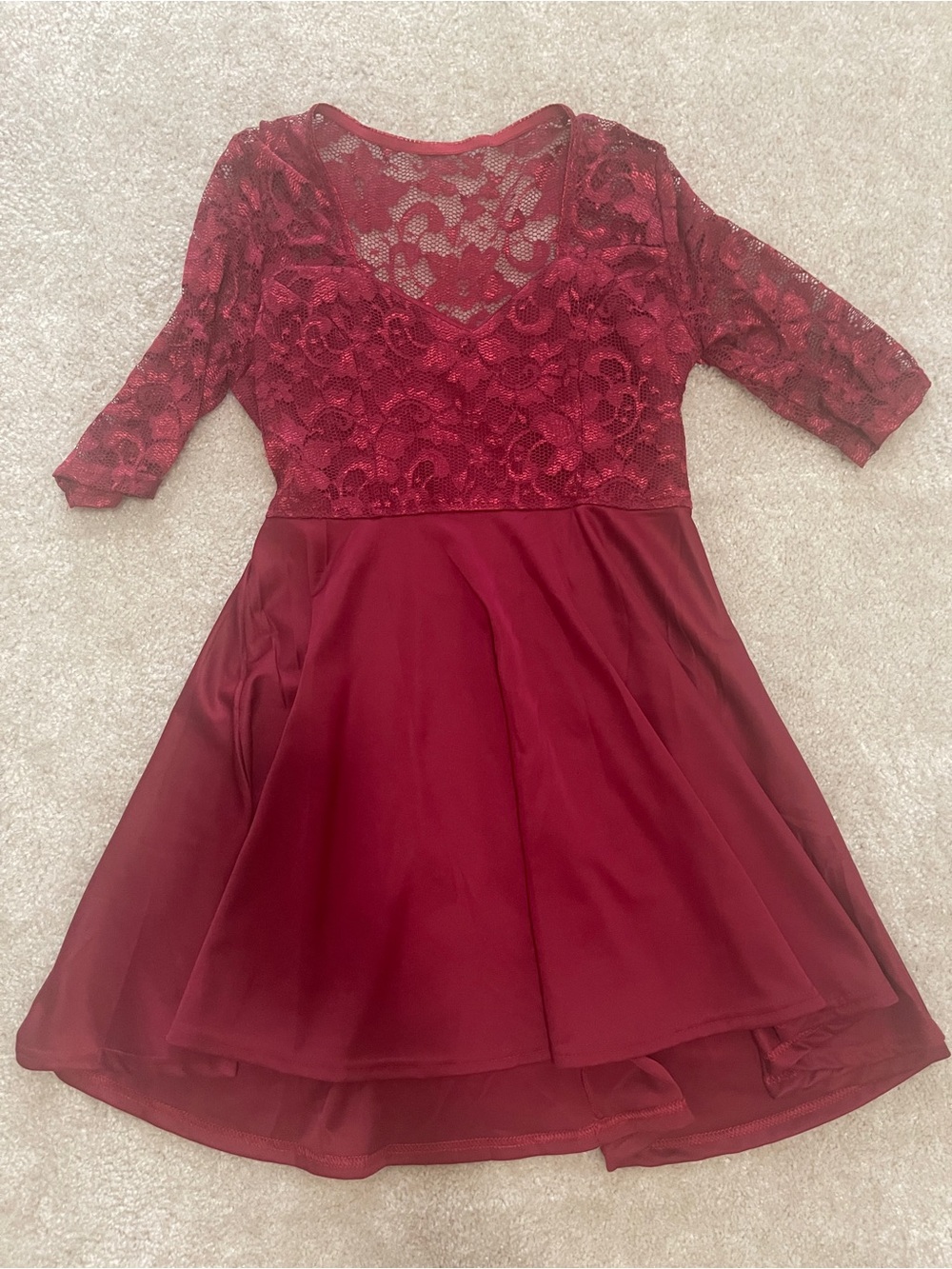 Red/Burgundy Lace Fit-and-Flare Dress